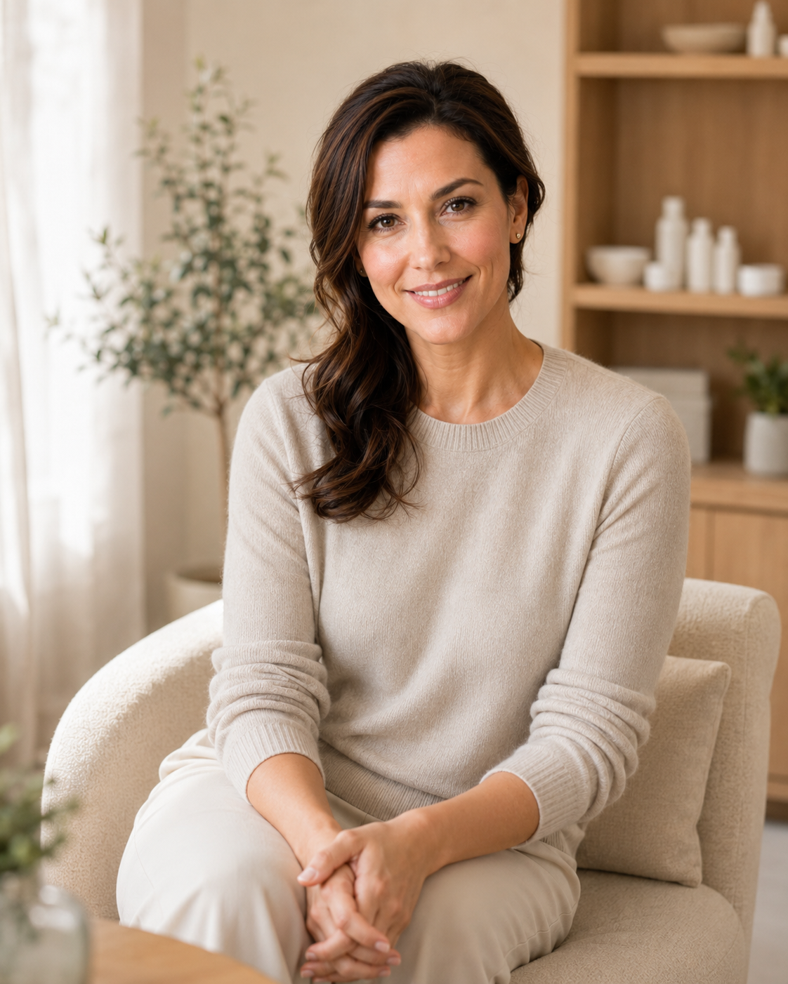 Dr. Camille Reyes seated in the Lumière studio
