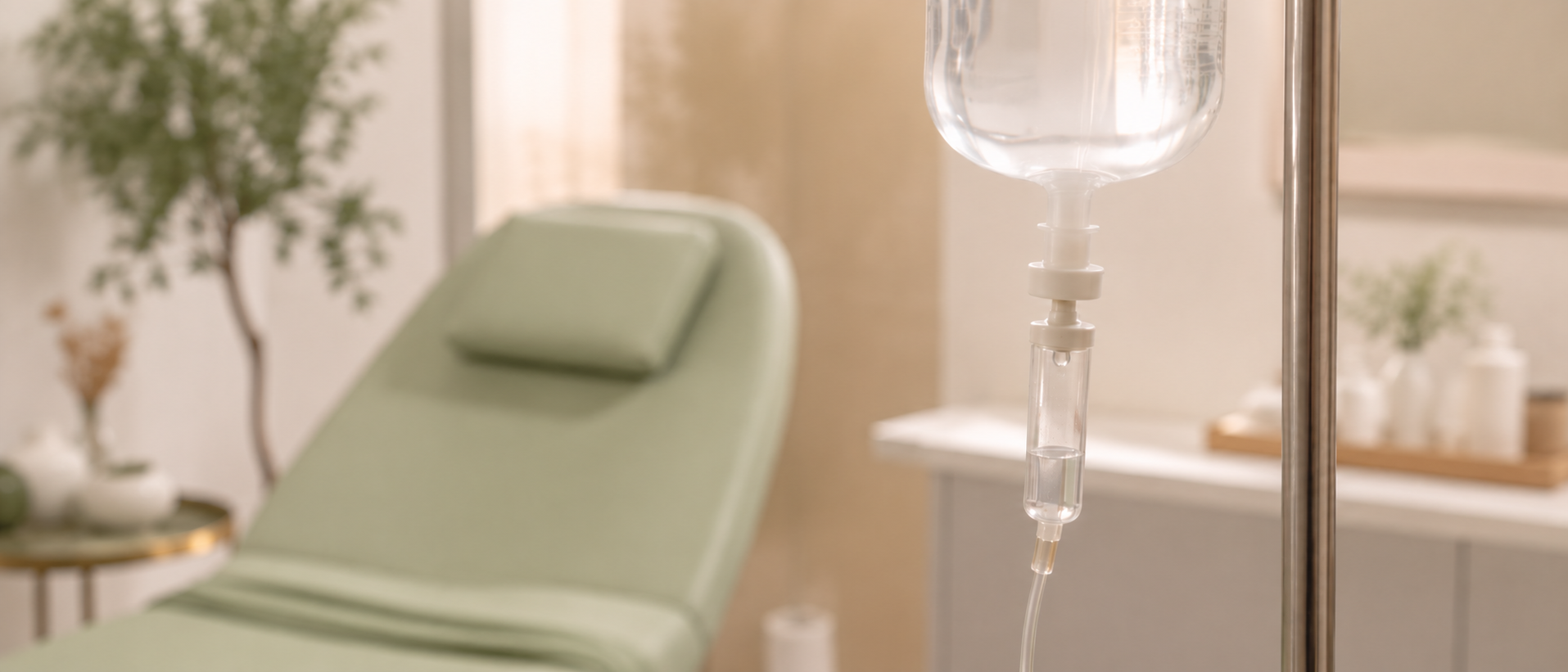 IV drip in a calm treatment room
